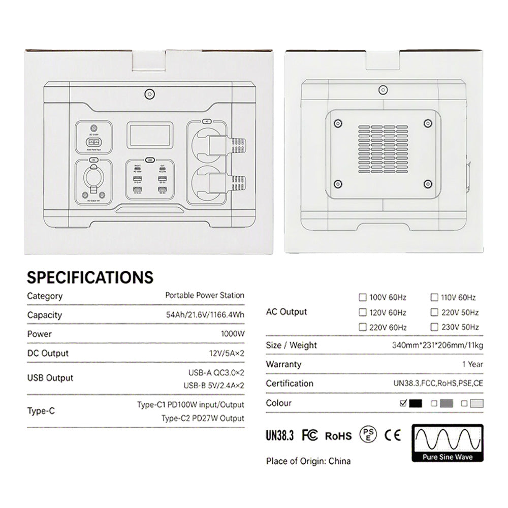 Genki 1166Wh Portable Power Station Black/White