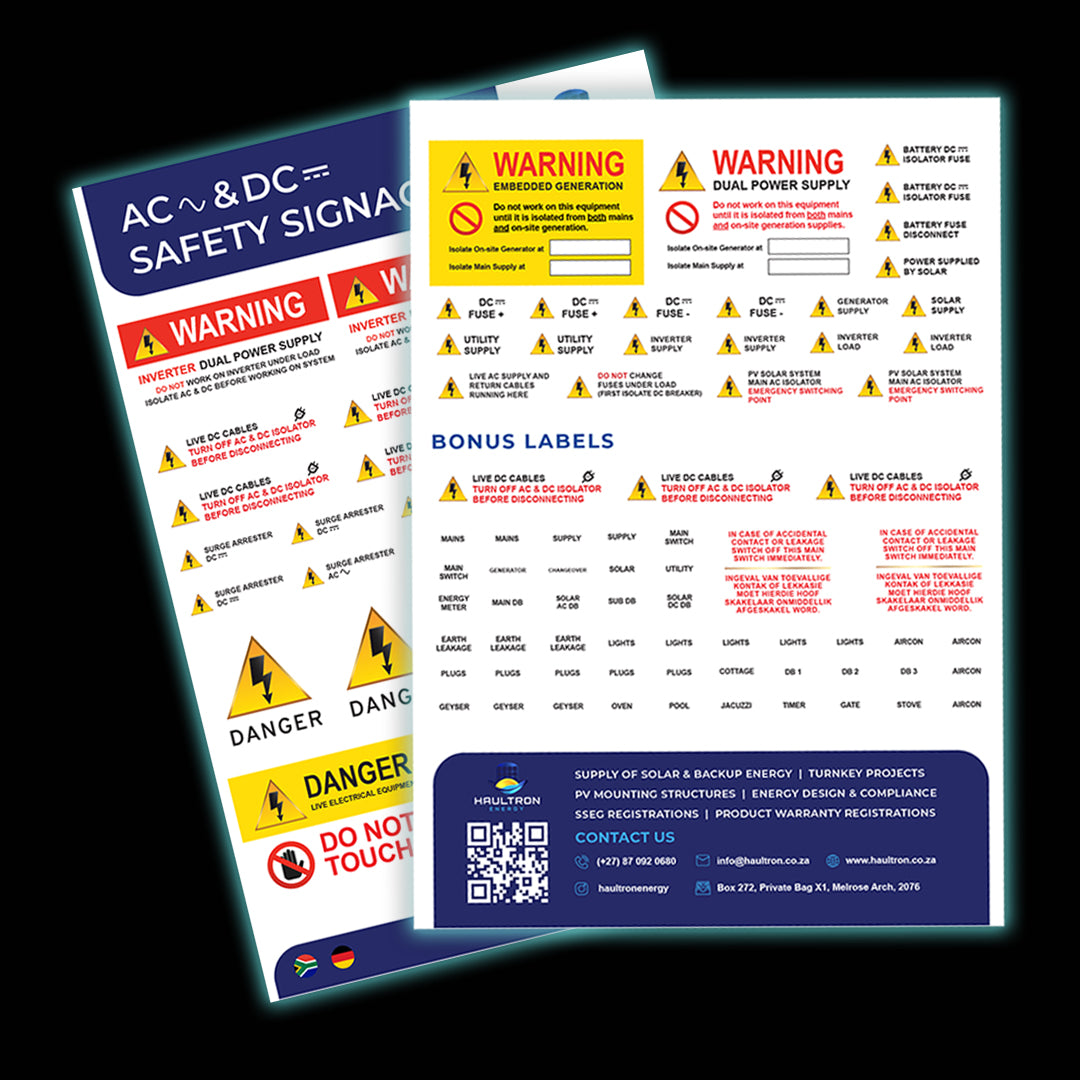 AC & DC Electrical Safety Labels for Backup and Solar Energy Systems
