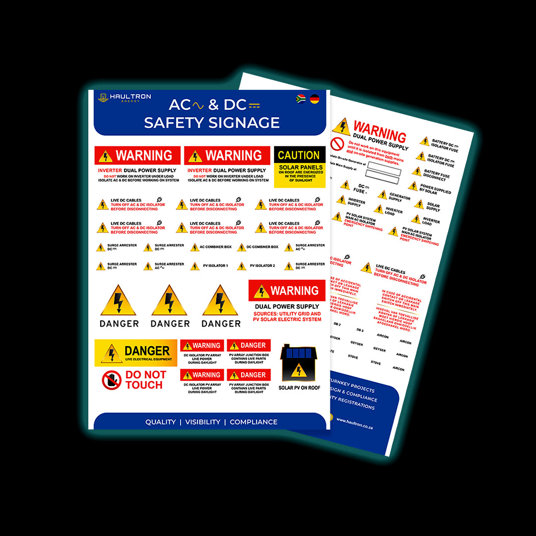 AC & DC Electrical Safety Labels for Backup and Solar Energy Systems - Haultron | Only Good Energy