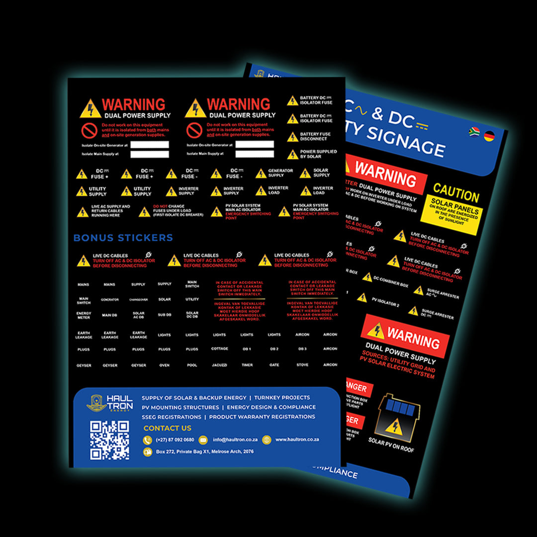 AC & DC Electrical Safety Labels for Backup and Solar Energy Systems - Haultron | Only Good Energy