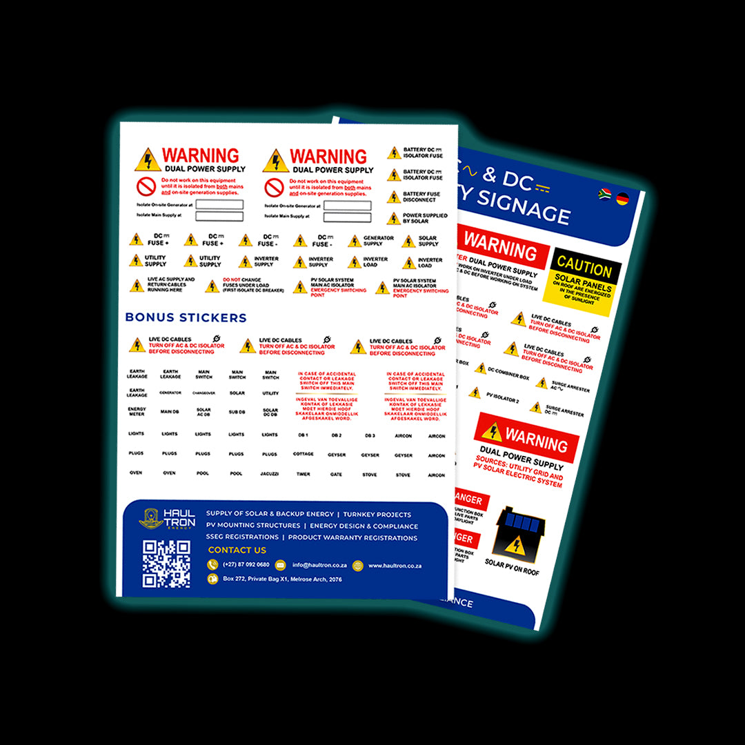 AC & DC Electrical Safety Labels for Backup and Solar Energy Systems - Haultron | Only Good Energy